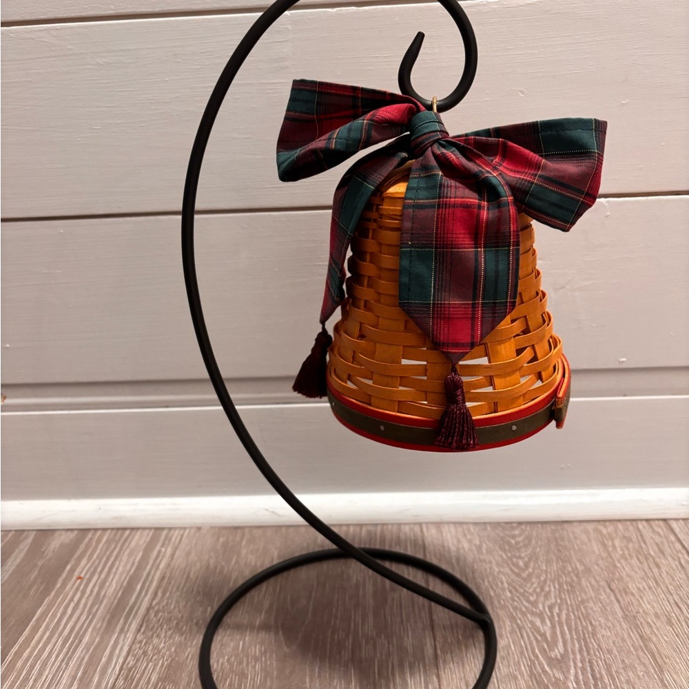 Longaberger Noel Bell-  Red and Green Plaid Bow with stand